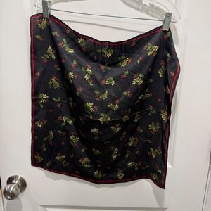 Talbots Womens Scarf 100% Silk Holly Berry Holiday Print Black Red One Size